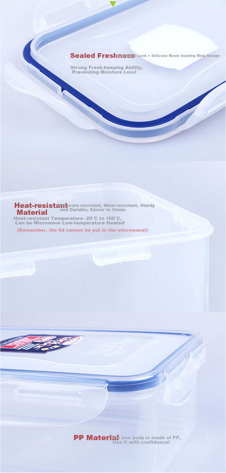 LOCK&LOCK Plastic Sealed Lunch Box, Refrigerator Storage Container, Food Storage Box, Transparent, 1.4L×2 Pieces 3