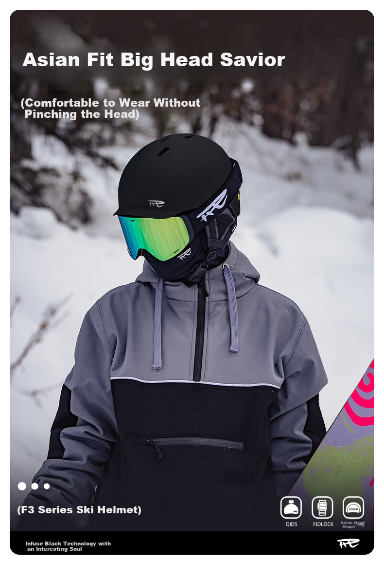 Ruiwu REV Ski Helmet, Asian Head Shape, Mips Triple Safety Certification, Single And Double Board, for Men And Women, F3 Matte Black Mips L 1
