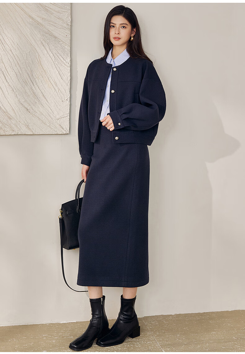 ROEYSHOUSE French Texture Short Jacket and Skirt Two-Piece Set 12889 Dark Blue L 10