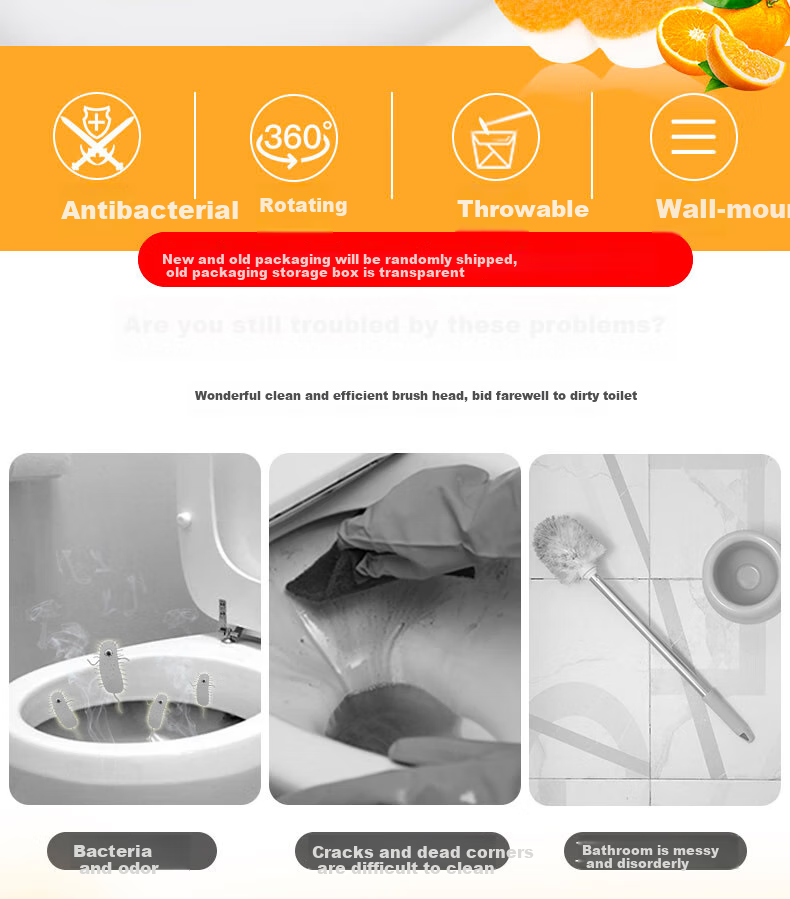 MIAOJIE Disposable Toilet Brush with 7 Replacement Heads, Wall-Mountable, Ready-To Disposable, Orange Oil Stain Removal 2
