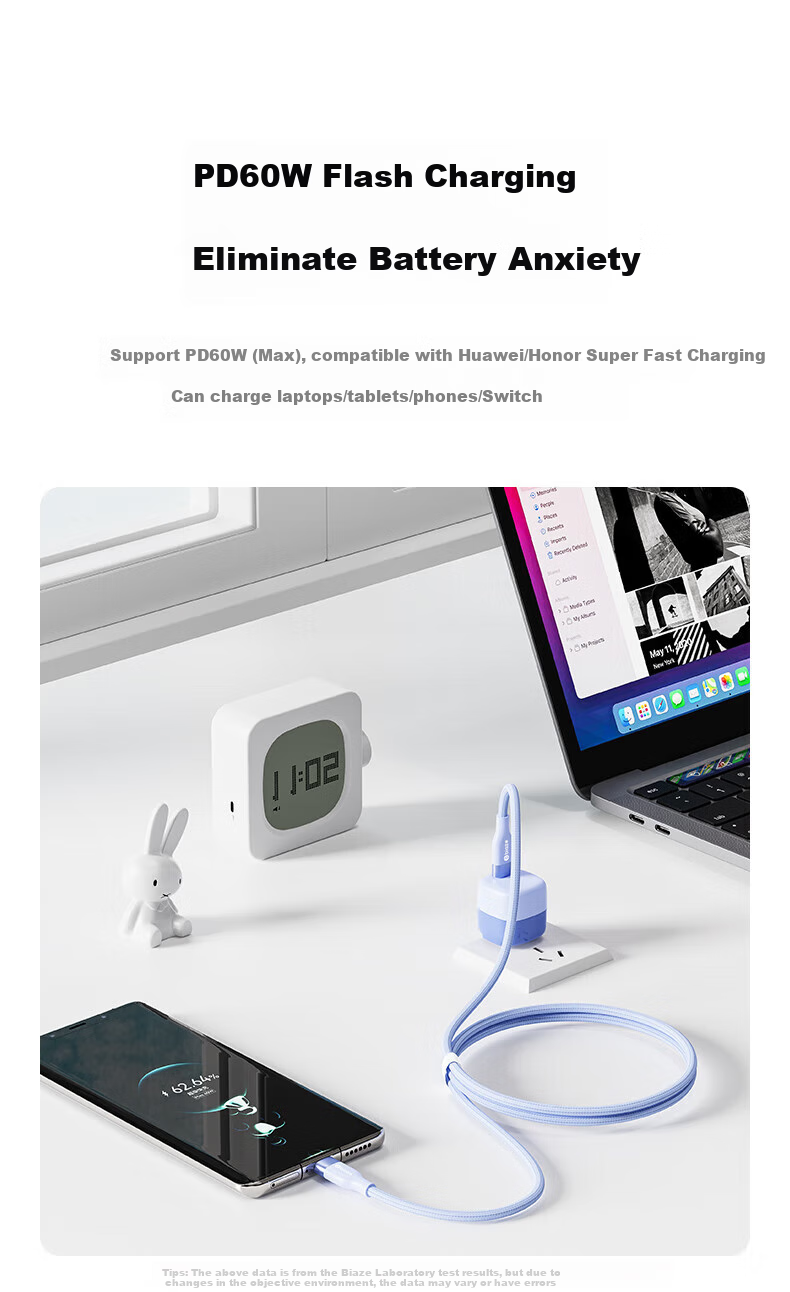 BIAZE Type-C Data Cable, Dual-Ended Toc Fast Charging PD60W Car Charger Cable, Suitable for Apple IPhone 18 Pro Max 17/16/15, Android Xiaomi Huawei Honor Smartphones 2