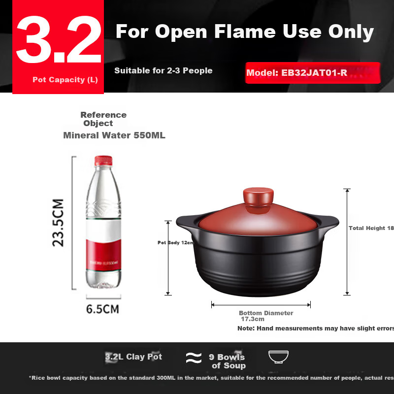 SUPOR Clay Pot Soup Cooker Stew Pot 3.2L Health Pot High Temperature Resistant Non-Cracking Ceramic Pot