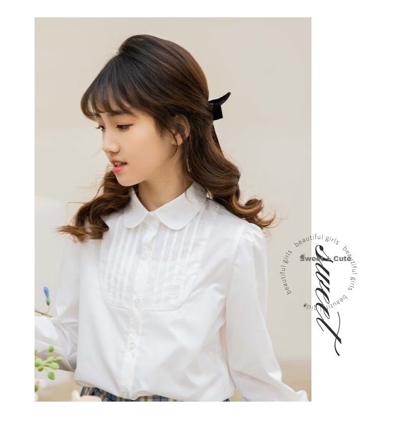Follow Me Girls' Shirt, Spring And Autumn Academic Style Versatile Casual Long-Sleeve Top, Children's Peter Pan Collar Blouse, White, Size 110 6