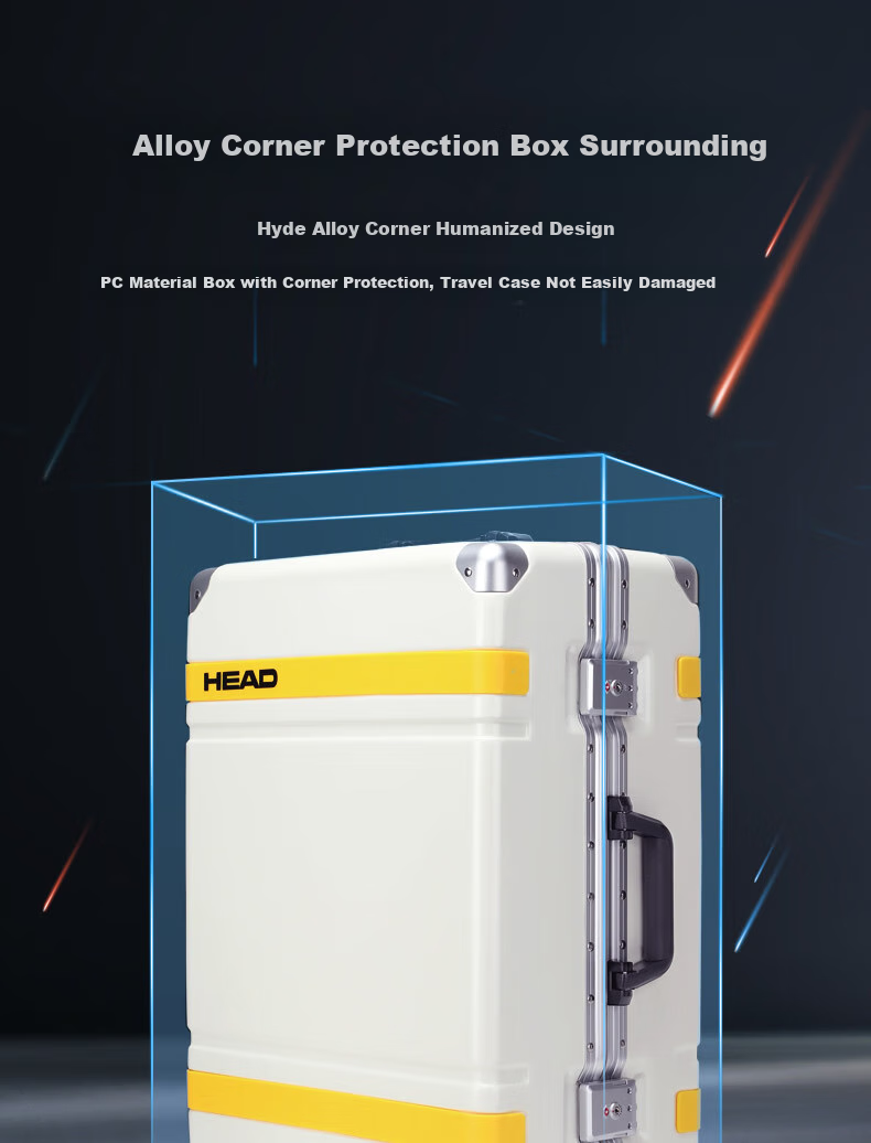HEAD Aluminum Frame Suitcase for Men And Women, 28-Inch Password Lock Luggage, White And Yellow Color, 28 Inches 8