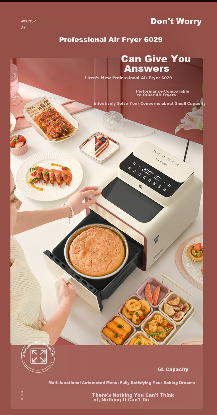 Liven KZ-XGR1526 Temperature-Controlled Mini Double-Layer Air Fryer and Electric Oven Combo, Stainless Steel Non-Coated Inner Pot, 15L Large Capacity, Flip-Free Air Frying Oven 7