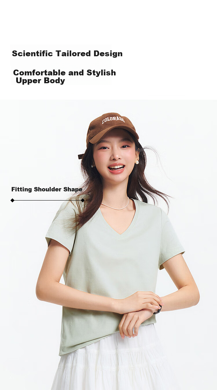 Semir Women's Short-Sleeve T-Shirt, Cool-Feeling Antibacterial Regular Shoulder Slim Fit, Summer 2026 Slimming V-Neck White Base Layer, 109326100002 2