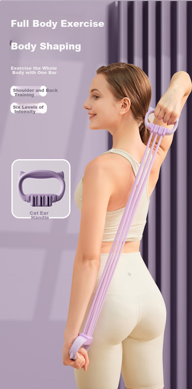 Duweike 8-Shaped Resistance Band Back Training Equipment, Shoulder And Neck Stretching Eight-Shaped Elastic Rope, Yoga Back Opener, Adjustable from 15 to 90 Pounds, Purple 6