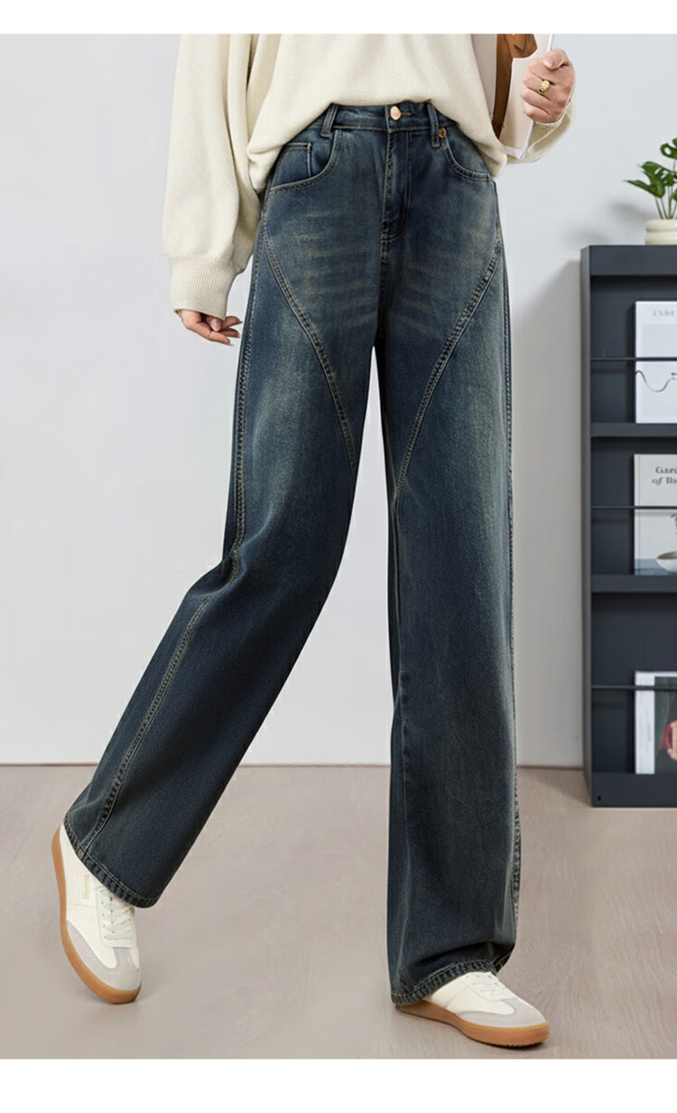 Chushen Women's Spring and Autumn High Waist Slim Straight Vintage Denim Jeans S51N063 17