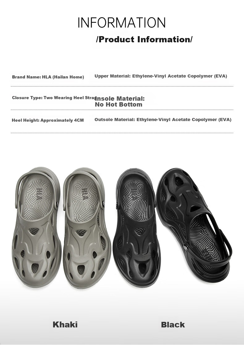 HLA Sandals, Men's Hole Shoes, Closed-Toe Comfortable Slippers HAALXM2FBK065, Beige, Size 38/39 (Dual Size) 4