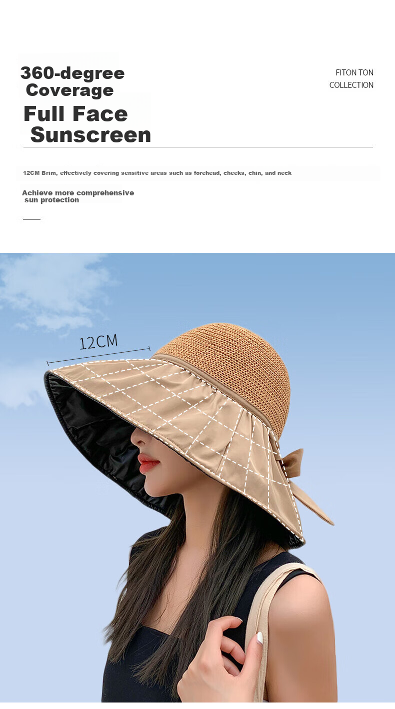 LangSha Sun Protection Hat for Women, Summer UV-Resistant Black Gel Wide Brim Sun Hat, Full Face Coverage Fisherman Hat, Beige 4