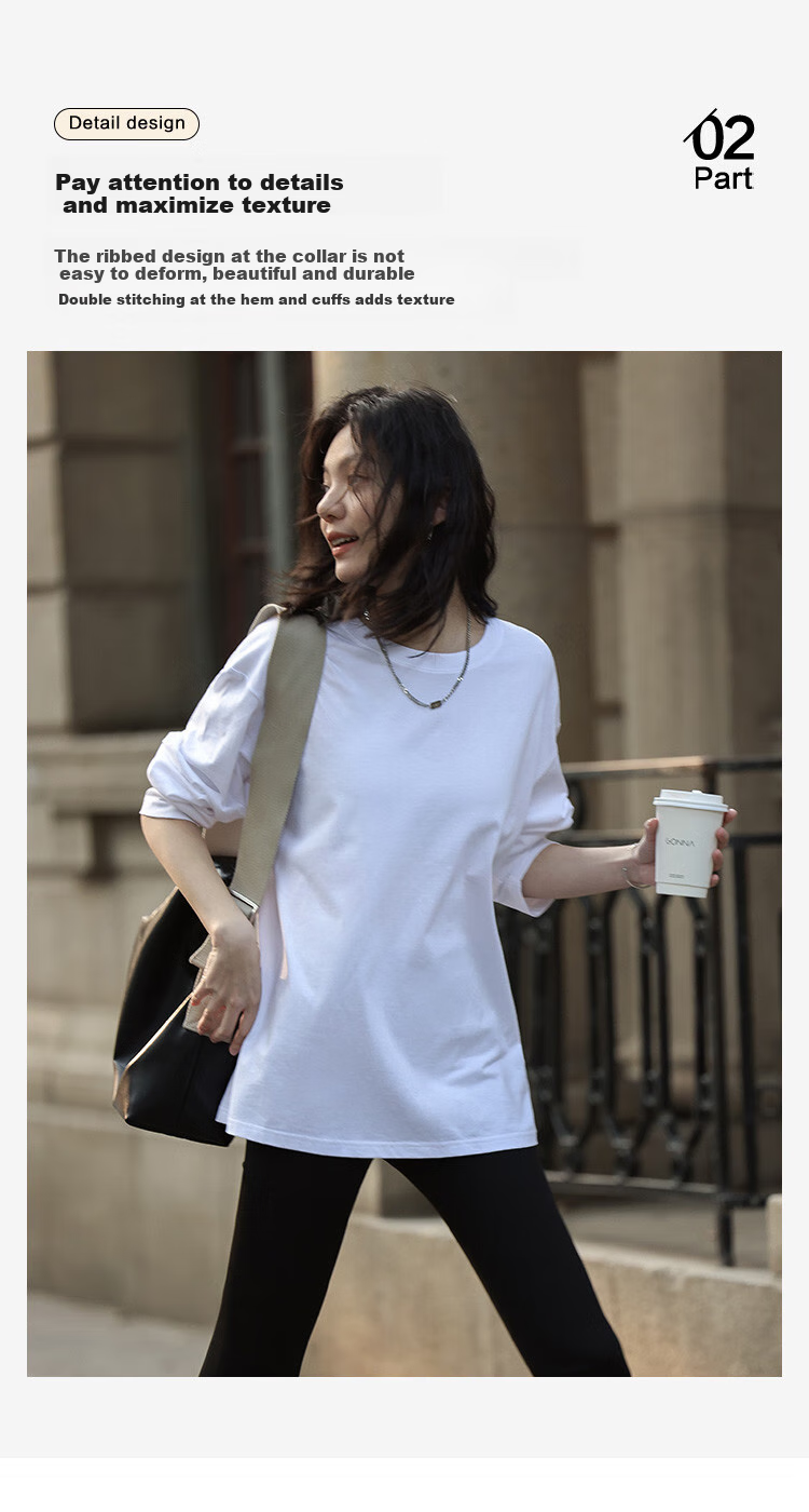 TUCANO Long-Sleeve Base Shirt for Women, Pure Cotton Heavyweight T-Shirt, Regular Shoulder Loose Fit Versatile Slimming Spring And Autumn Casual Top, White, XL 8