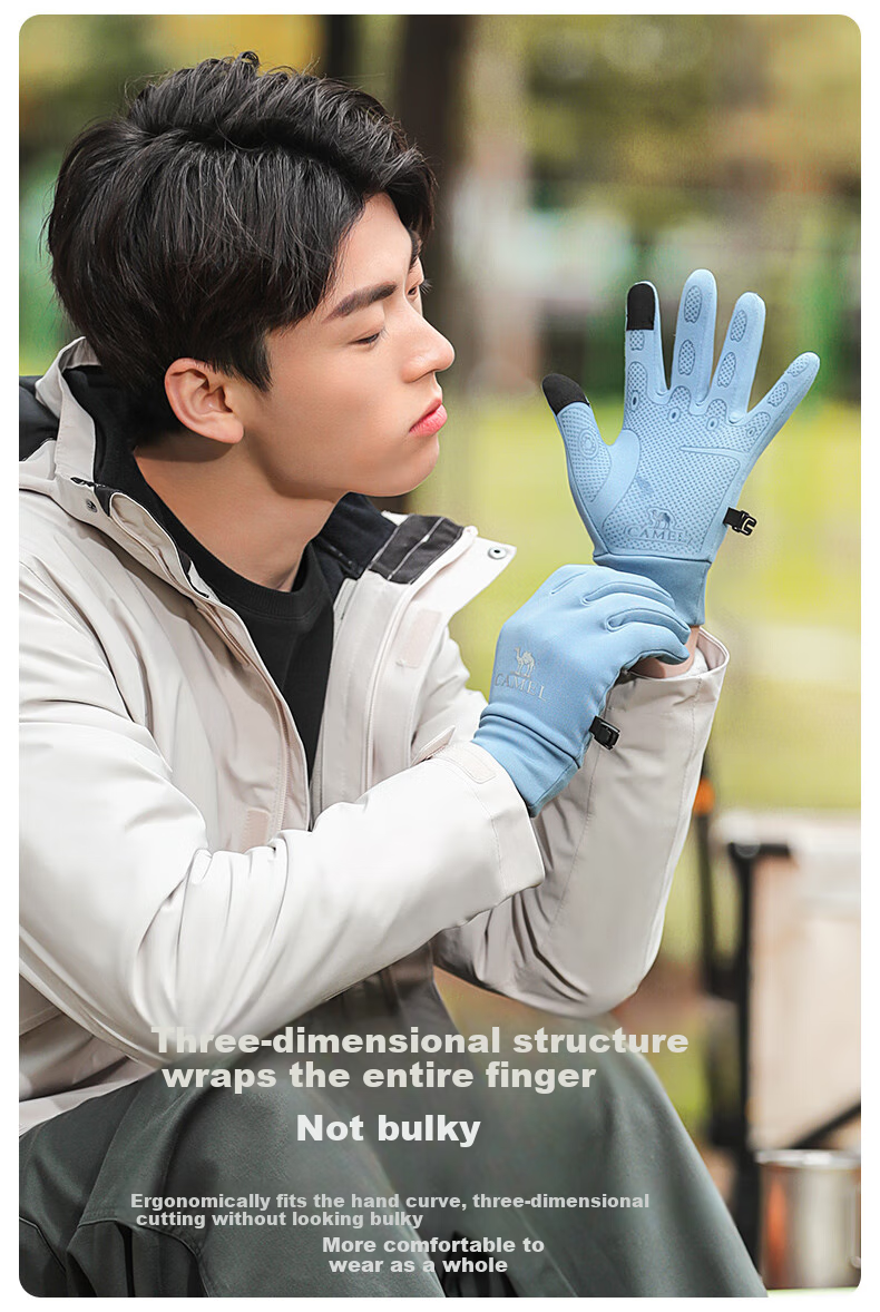 CAMEL Running Gloves for Women, Outdoor Sports Touchscreen Gloves for Men, Non-Slip Thin Fleece-Lined Warm Gloves 1T32264472 Carbon Gray L 5