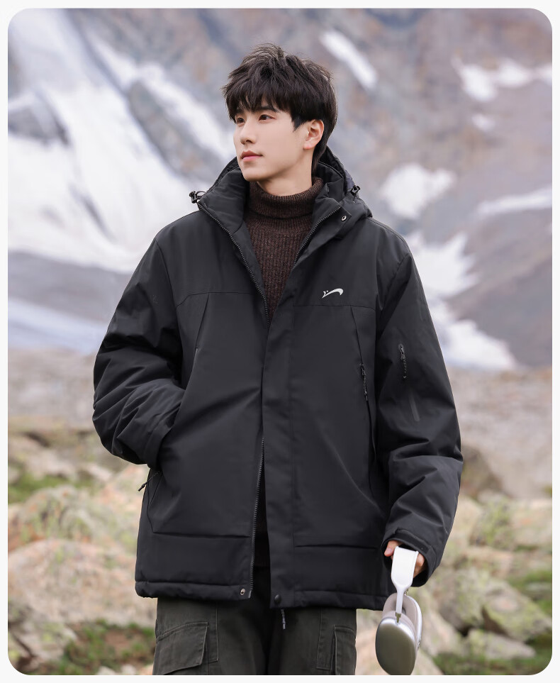 Guirenniao Men's Workwear Cotton Jacket Winter New Thickened Cold-Resistant Hooded Khaki L 11