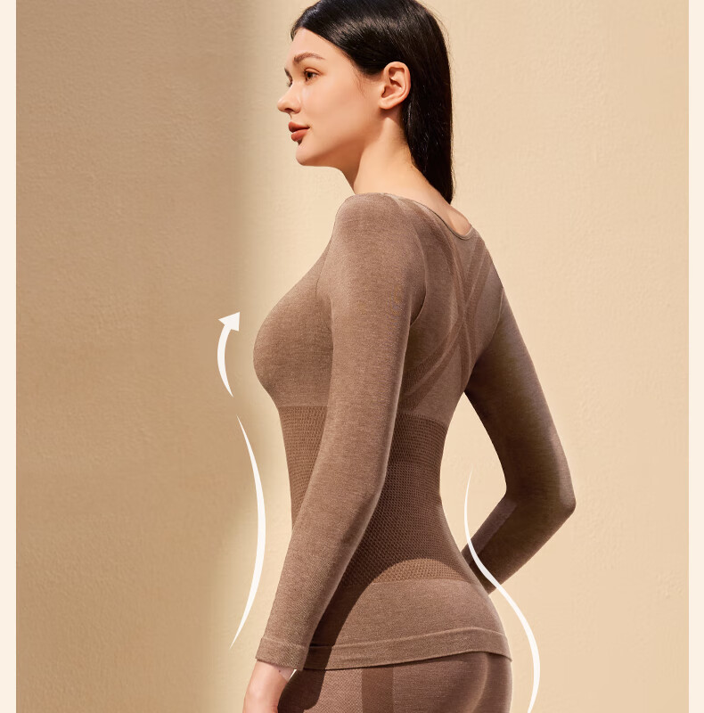 GRACEWELL Women's Thermal Wool Underwear Set Slim Fit Autumn Winter Body Shaping Coffee L 3