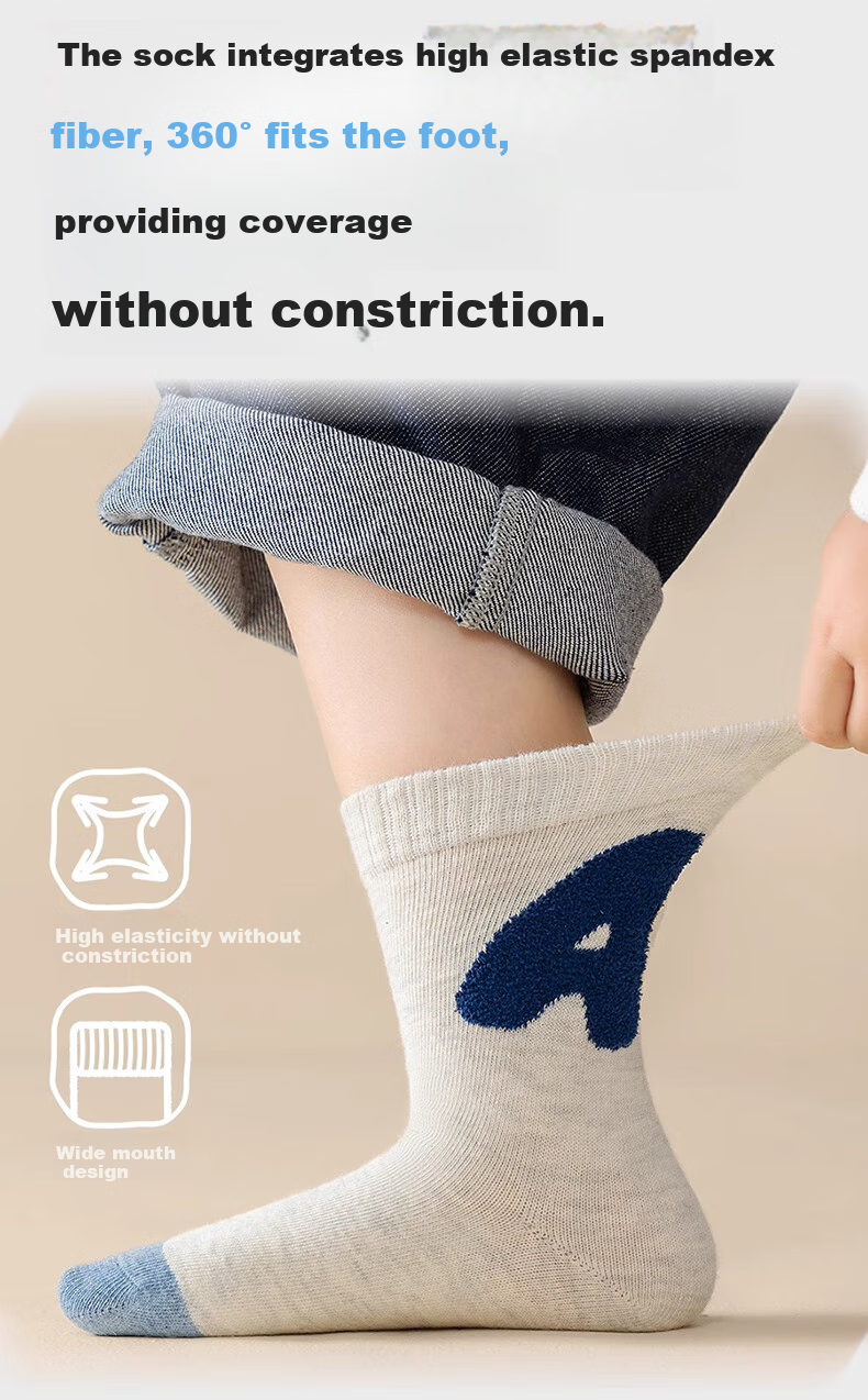 Mianqixiong Children's Socks, Spring And Autumn A-Class Pure Cotton Mid-Calf Socks, Boys' Baby Socks, Big Kids' Socks, Thin Cotton Socks for Boys in Autum 6