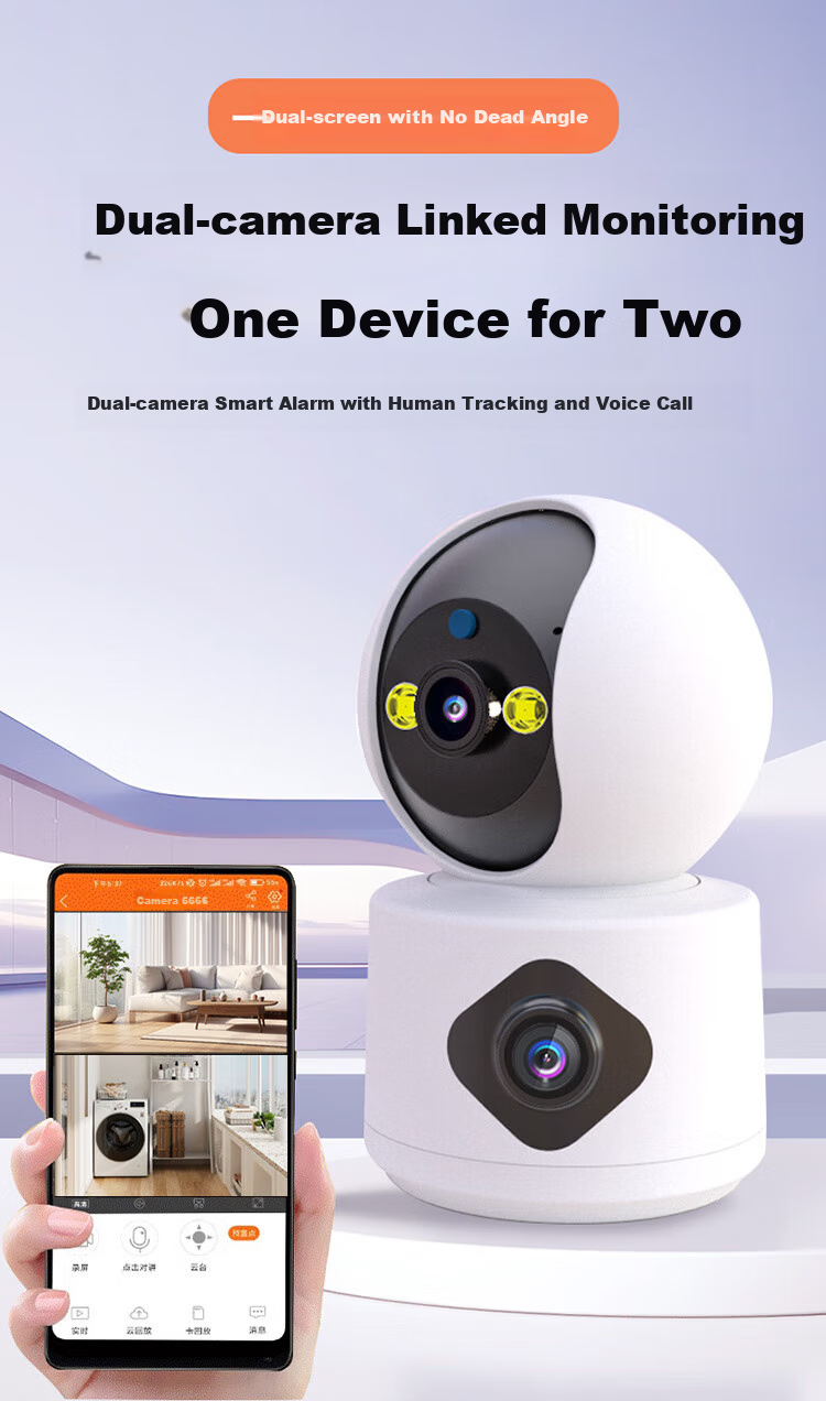 Newmine Wireless Home Camera AI Remote Monitoring Via Smartphone, 360-Degree Coverage with Night Vision, Panoramic View, Voice Control, 5 Million Pixel High-Definition Auto-Rotation Indoor PTZ Camera with Two-Way Audio 1