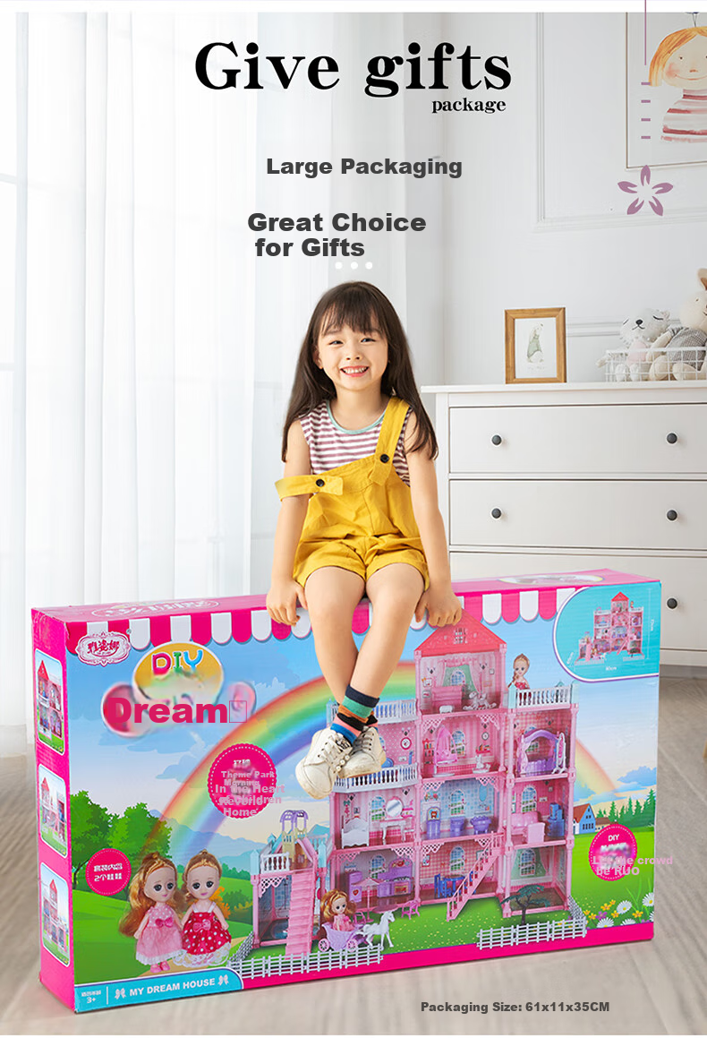 Guou Toy, Girls' Dollhouse, Dress-Up Playset, Princess Castle Gift Box, Children's Birthday Present 12