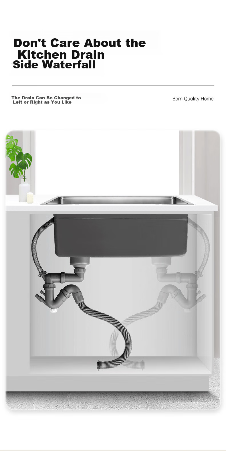 OULIN Kitchen Sink, Large Single Basin Vegetable Washing Sink, Integrated Basin, No Coating, SUS304 Stainless Steel Sink, Pull-Out Faucet, 661 5