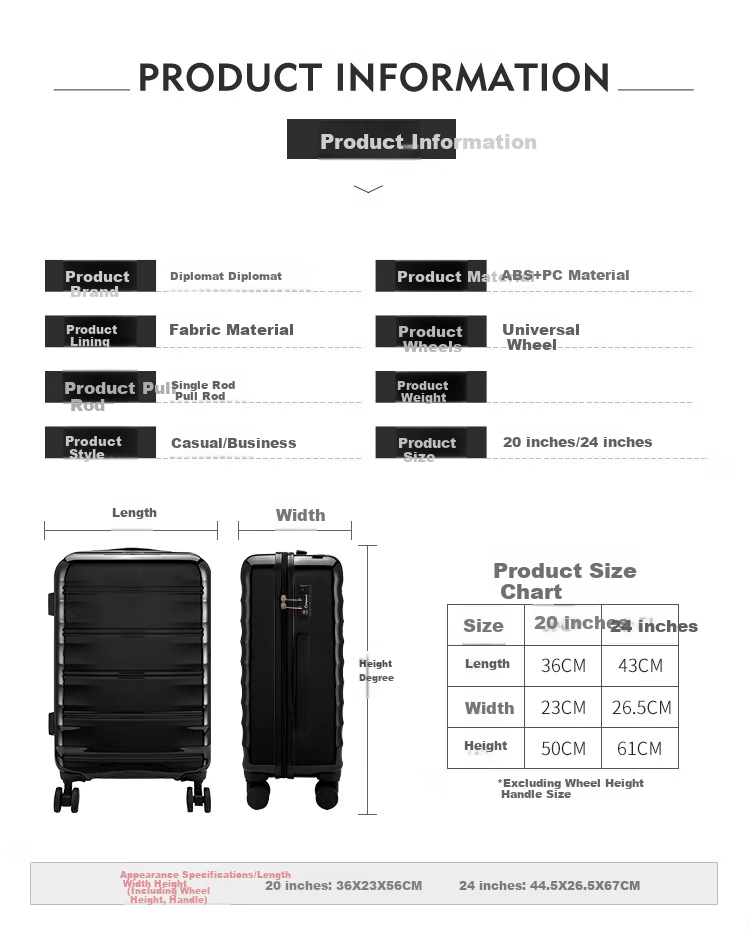 Diplomat TC-23063, Simple And Stylish Mirror-Finish Single-Tube Spinner Suitcase, Travel Luggage with Handle 10