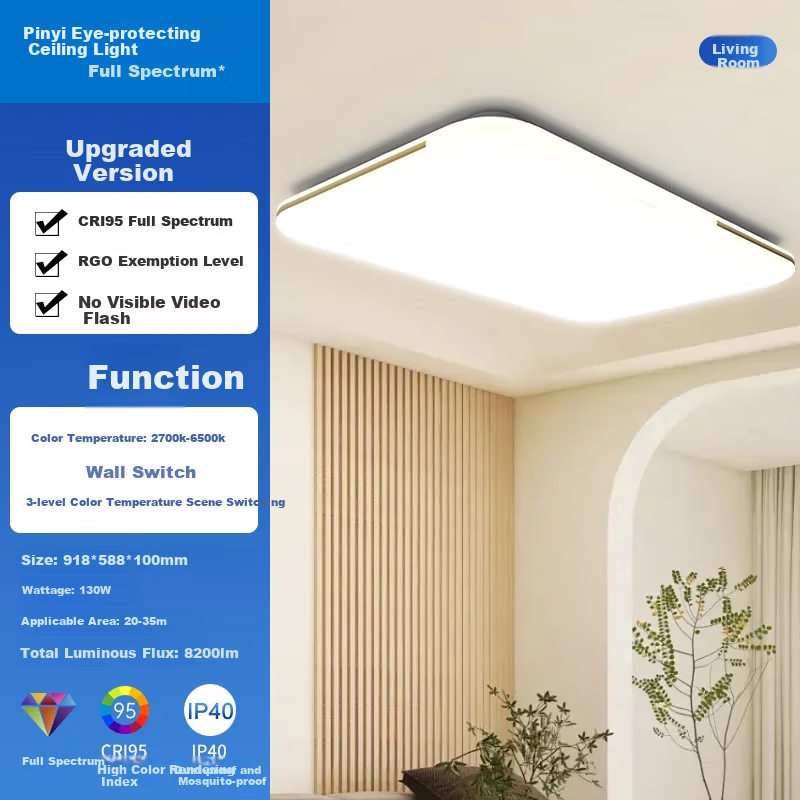 PHILIPS Living Room Ceiling Light, Full Spectrum Eye Protection, Simple Ultra-Thin Three-Color Dimmable Fixture, 130W Pin Yi [Installation Included]