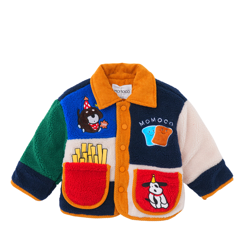 MOMOCO Boys' Winter Fleece-Lined Thick Jacket Children's Korean Style Patchwork Coat Kids' Clothing Colorful 120