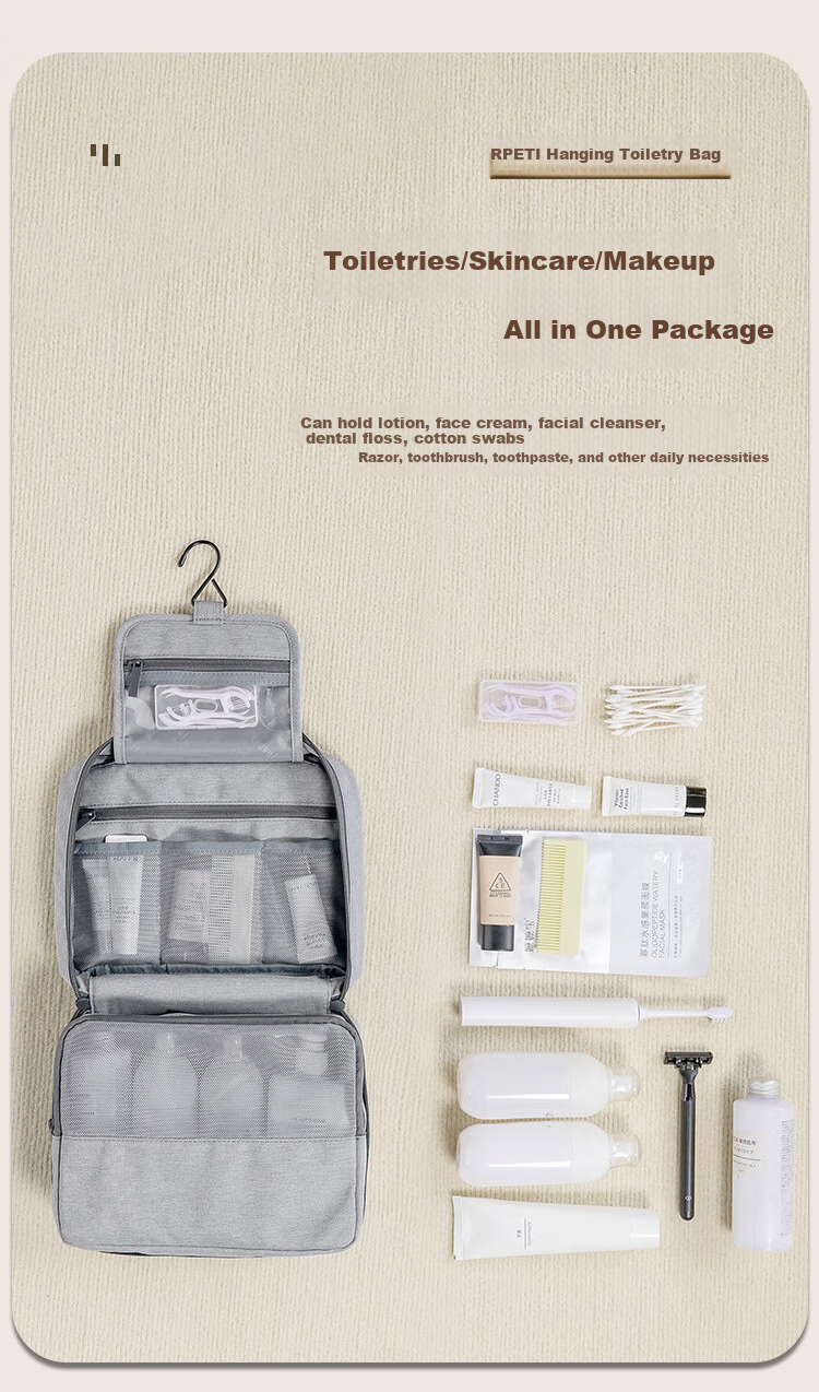 Kelianghuizi Travel Toiletry Bag, Large Capacity, Portable, Multi-Purpose Cosmetic Bag, Water-Resistant, Hanging Storage Bag, Large Size, Gray 4