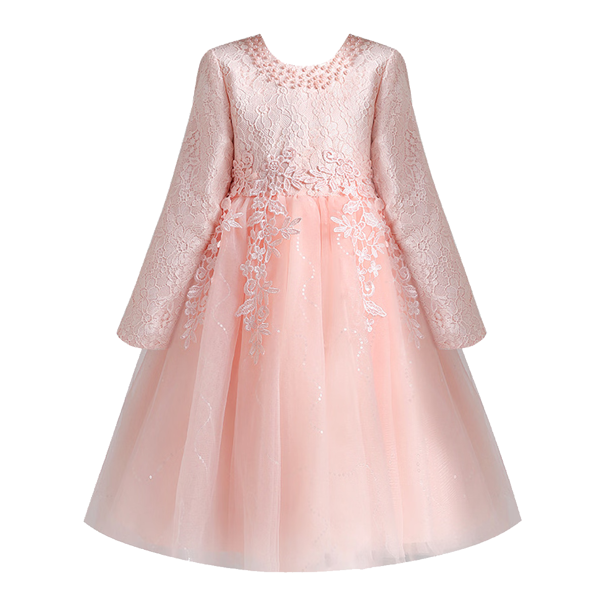 LUOBOBEIBEI Girls' Spring Long Sleeve Princess Dress Birthday Party Dress Pink - Size 120