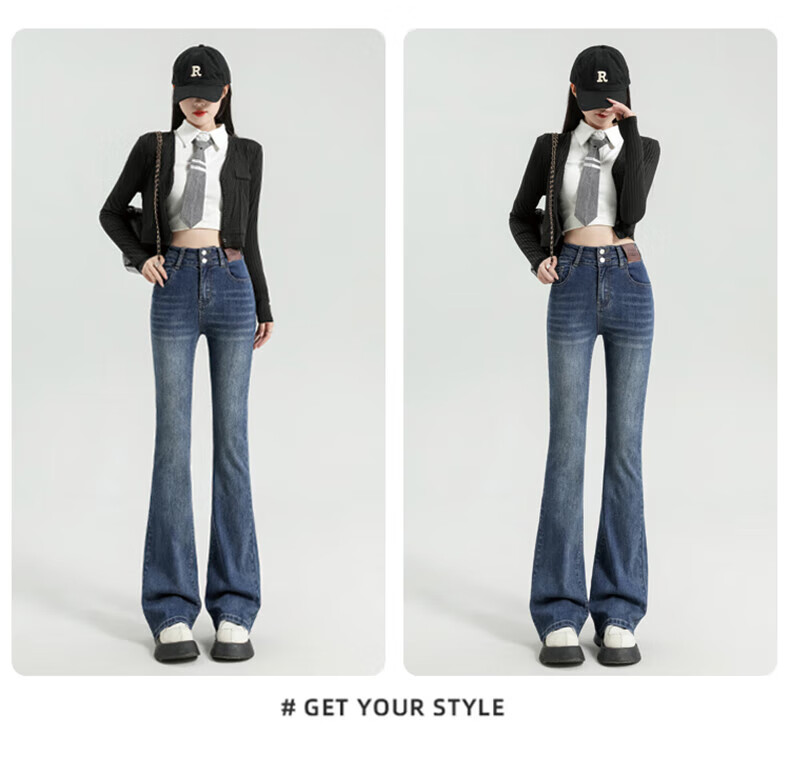 Romon Women's Stretch Slim Fit Jeans Winter Fashion High Elasticity Slimming Hip Lift High Waist Flared Pants Blue Gray L 6