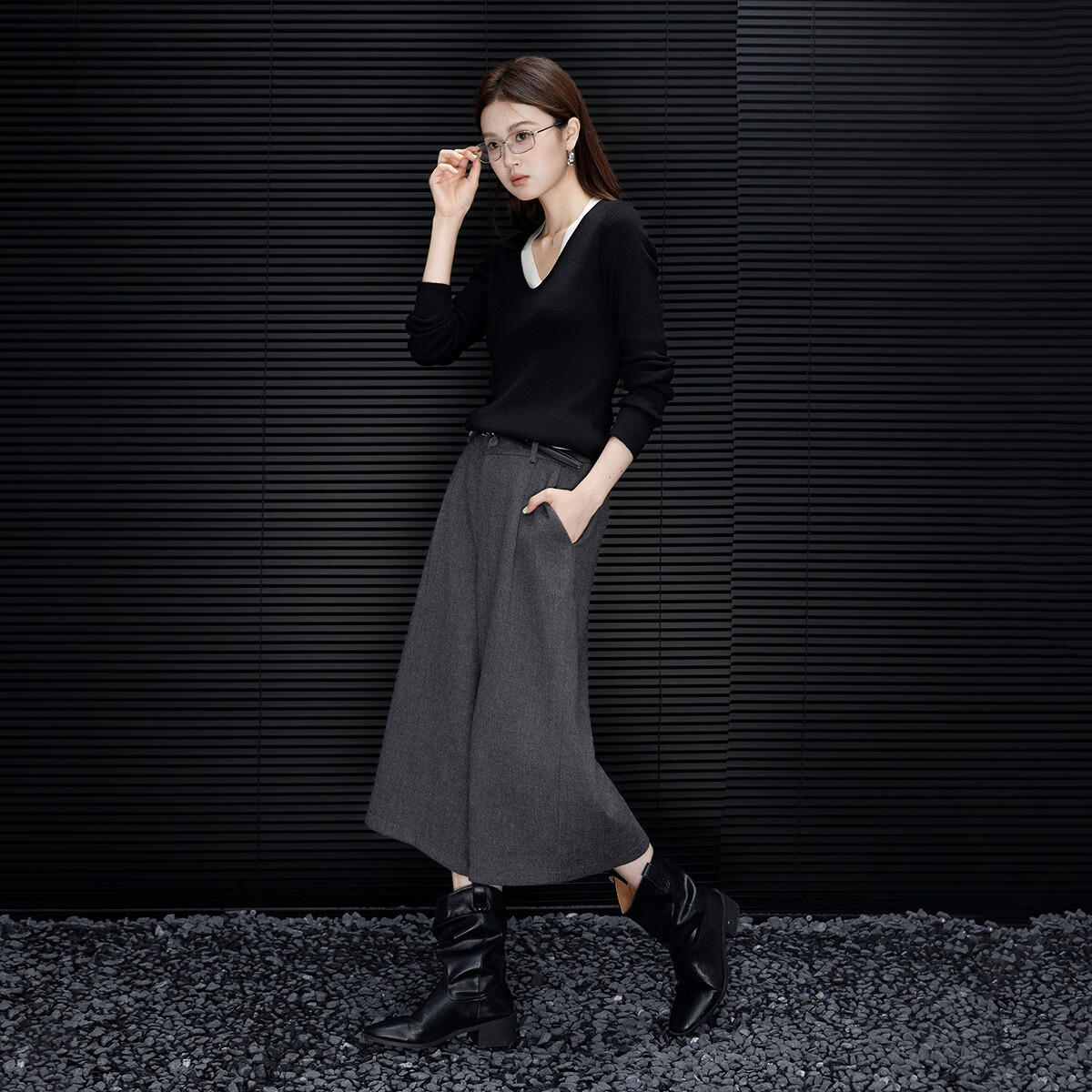 Demana [Smart Warm Version] Winter Intellectual Pleated Wide-Leg Cropped Pants Coarse Woolen Petite Women's Casual Trousers