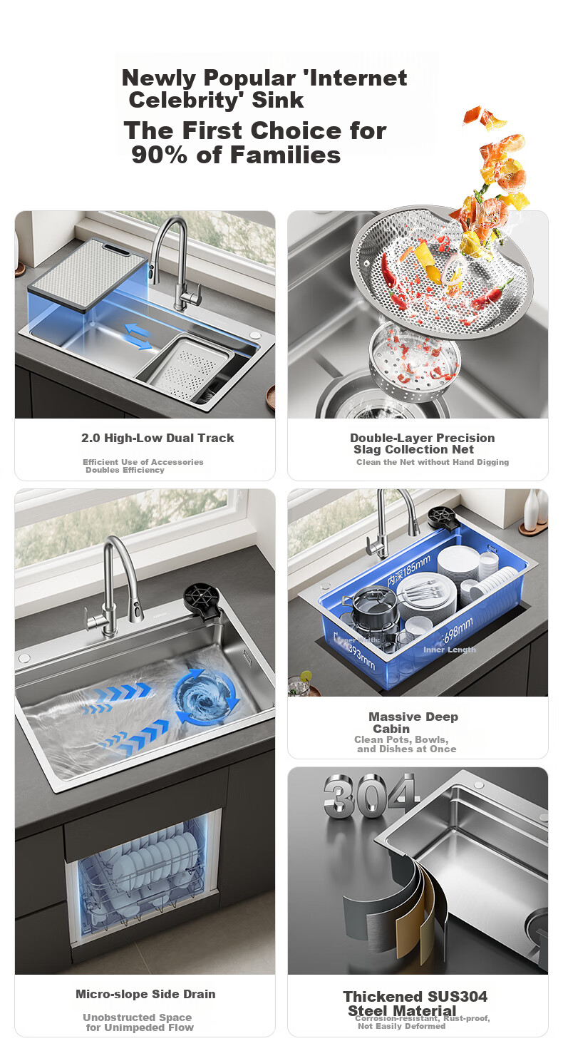 ARROW Kitchen Sink, Silver Brushed Stainless Steel Single Bowl, Undermount Sink for Kitchen, Dishwashing And Vegetable Washing, Integrated Stretching Sink 4