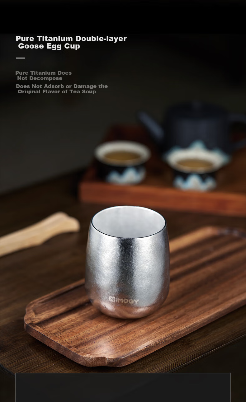 IMOGY Double-Layer Pure Titanium High-End Open Cup, Mini Compact Portable Office Cup, Simple Water Cup, Home Coffee Mug 2
