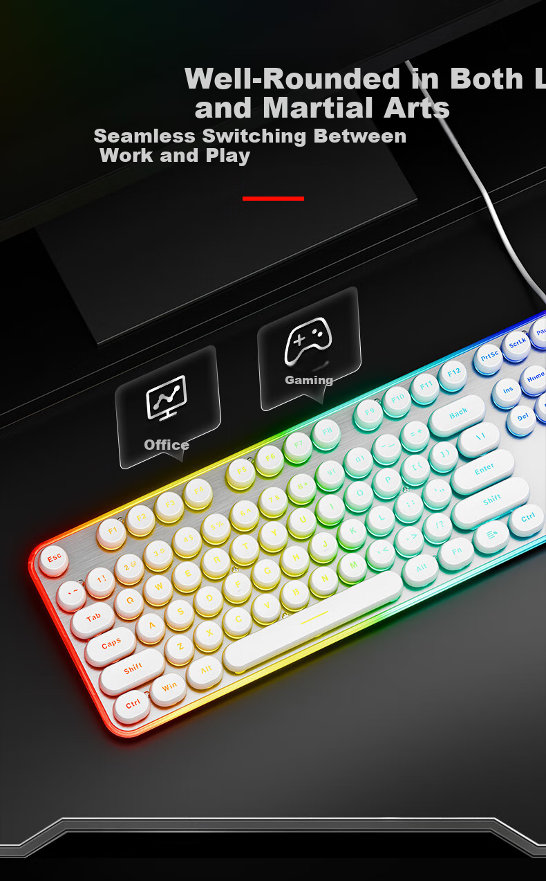 HP K10F Mechanical Keyboard, Stylish Wired Backlit Gaming And Office Keyboard, Comfortable Wear-Resistant Metal Panel, 26 Keys without Collision, White Keycaps with Frosted Finish 4