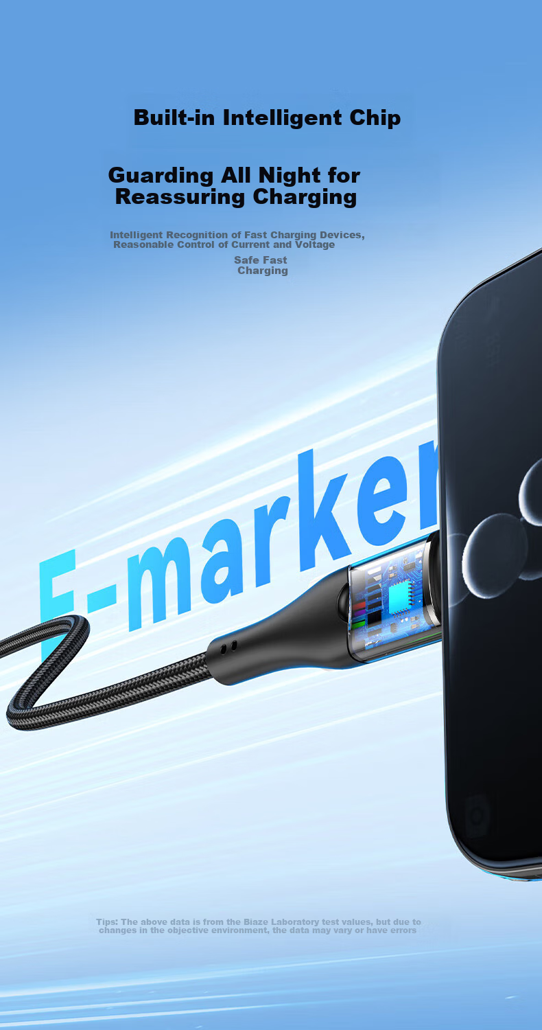 BIAZE Type-C Data Cable, USB-C Charging Cord, 100W Super Fast Charging, Suitable for Huawei Pura90/80/Mate70, Honor, OPPO, Xiaomi, Android Phones And Tablets, 1.5 Meters 3