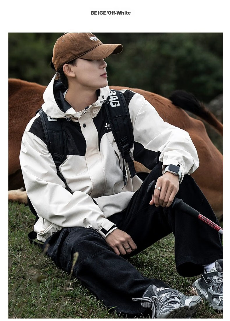 JEEP SPIRIT Men's Windbreaker Jacket for Autumn And Winter, Color Block Splicing Design, Hiking Outerwear, Black [Three-In], Size L 6