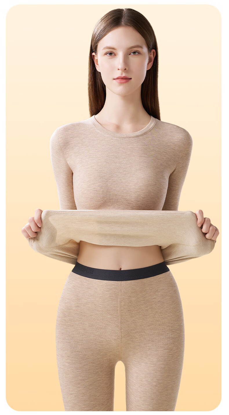 MiiOW Women's Cashmere Silk Thermal Underwear Set 2025 New Edition, Bordered Round Neck Top and Elastic Waist Thermal Pants 12