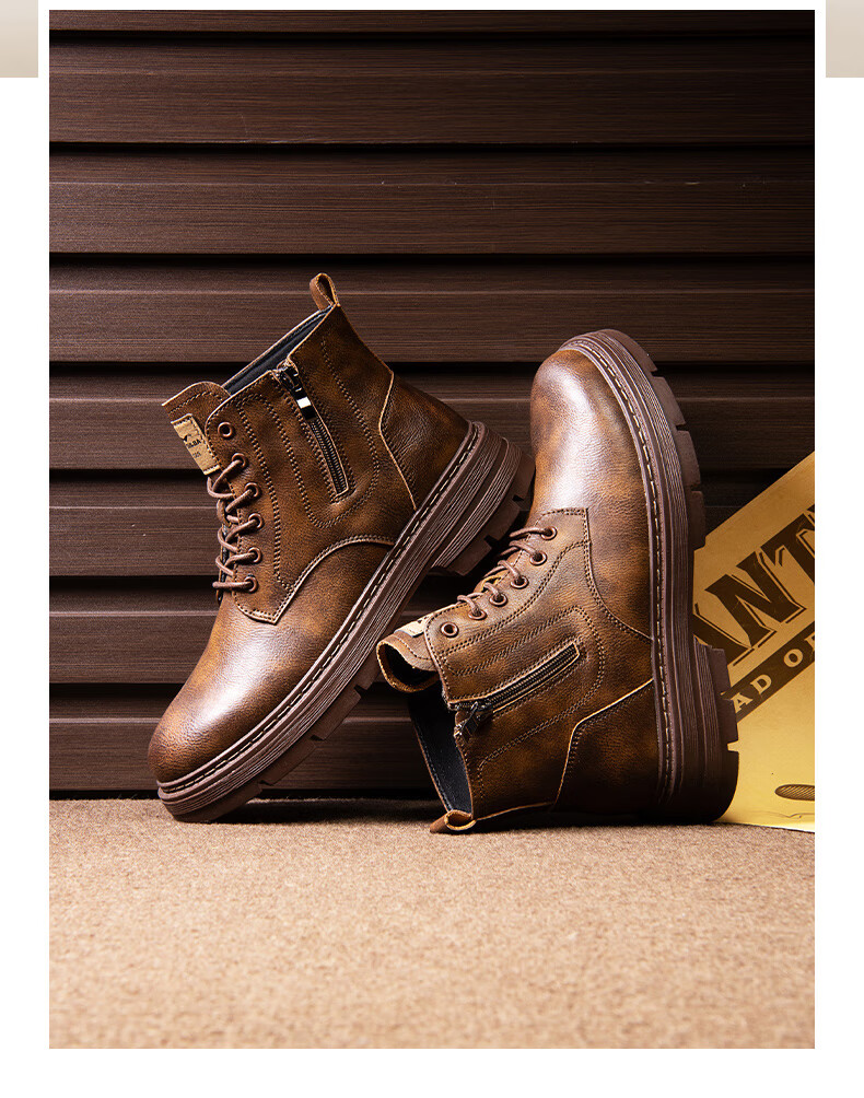 Bull Family [Zhang Ruoyun Same Style] Men's Genuine Leather Martin Boots 2026 Autumn Winter New High-top British Style Work Boots for Men 14
