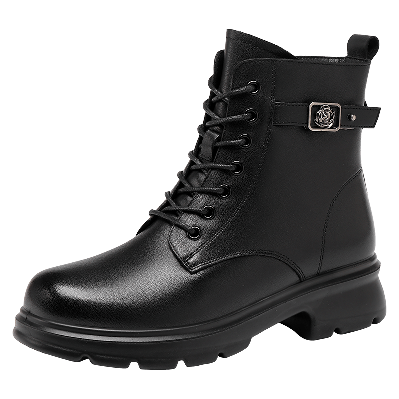 Red Dragonfly Women's Martin Boots Winter British Style Soft Cotton Plush High-top Ankle Boots WTC457131C Black Size 35