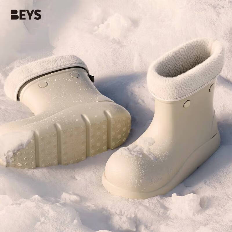 BEYS Zhao Lusi Style Thick Sole Snow Boots Women 2025 New Winter Fleece Lined Waterproof Cotton Shoes Chestnut 39