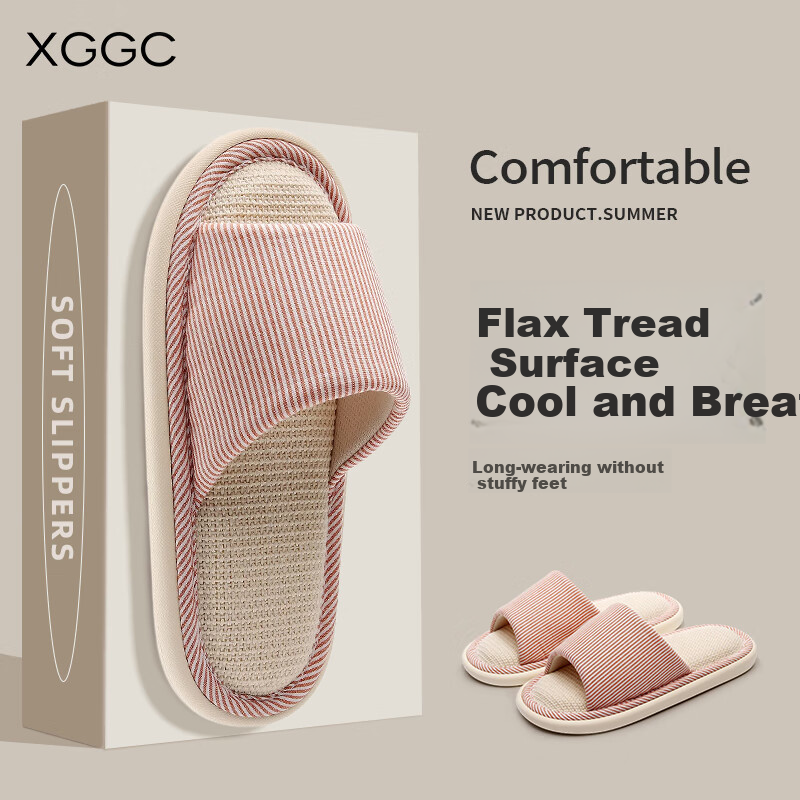 XGGC Four Seasons Slippers for Men And Women, Spring And Autumn Indoor Home Use, Fabric Breathable Cotton And Linen Slippers, Red, Size 36-37