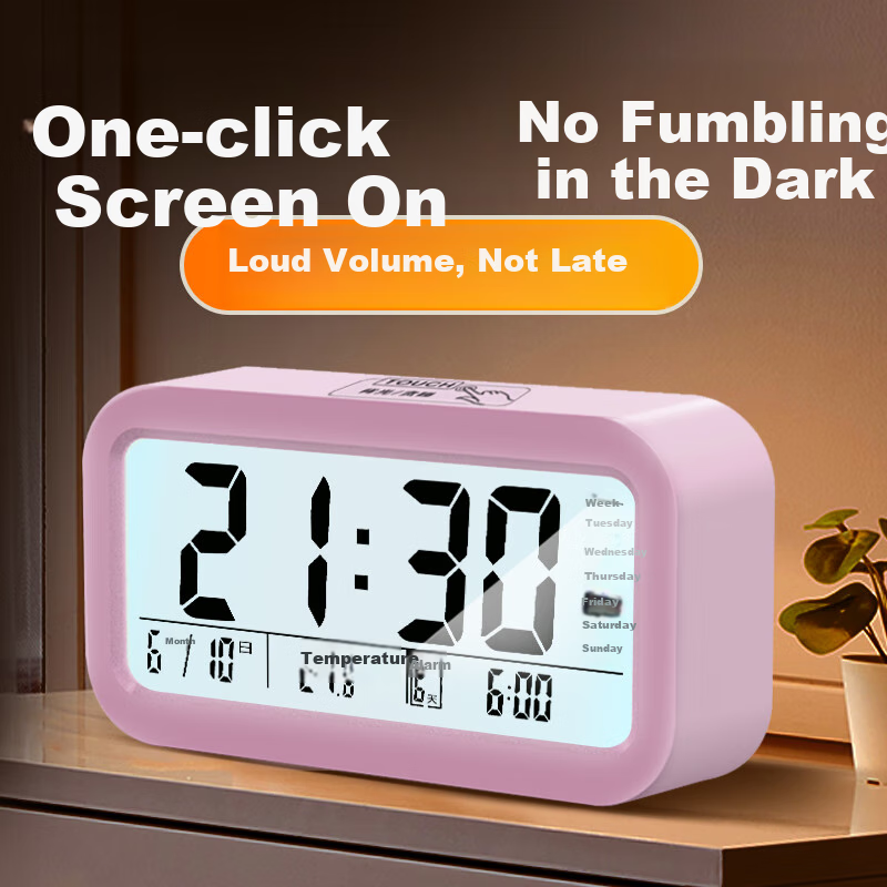 Compas Multifunctional Electronic Alarm Clock for Students, Wake-Up Helper, Digital Clock, Essential for Back-To And Graduation Season, 801 Pink New Year Gift for School Start