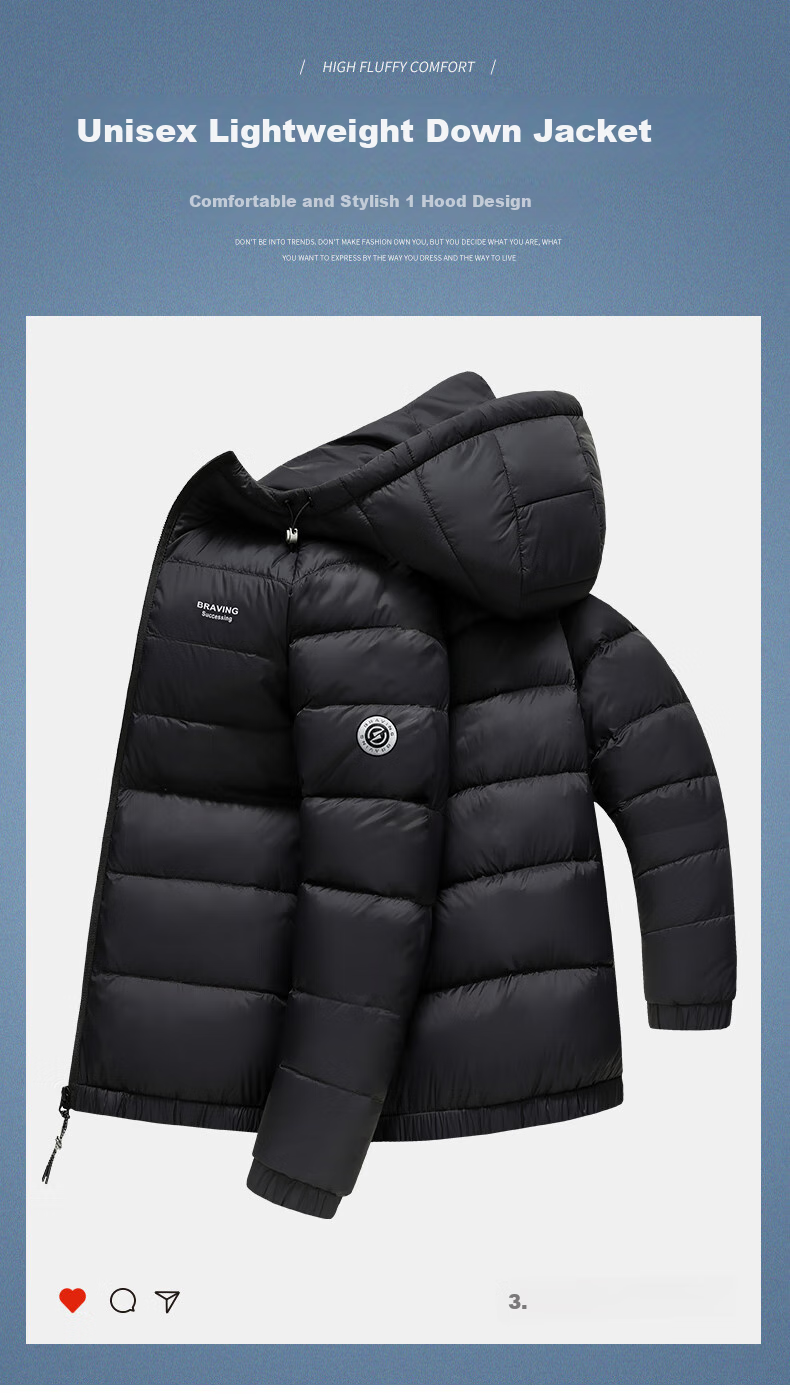 SNOWFLYING 90% Down Lightweight Hooded Jacket for Men And Women, Fashionable Casual Autumn And Winter Warm Couple Outerwear for Men 180 1