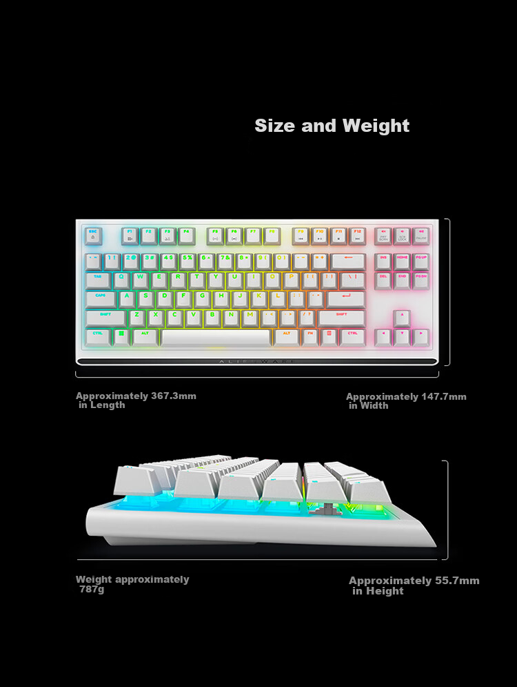 Alienware AW420K Wired Gaming Mechanical Keyboard with Red Switches, RGB Lighting, 87 Keys, TKL Layout, Fully Programmable, Holiday Gift, Black 21