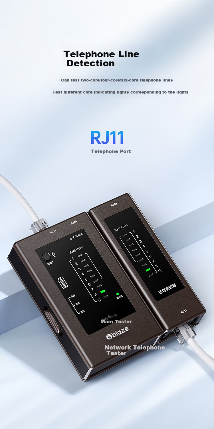 BIAZE Network Cable Tester, Multifunctional Wire Tester for Computer Network RJ45 Connectors And Telephone Lines, Engineering Network Cable Detector, Home Smart Tester for Line Continuity And Discontinuity Testing, PoE Pairing And Testing 7