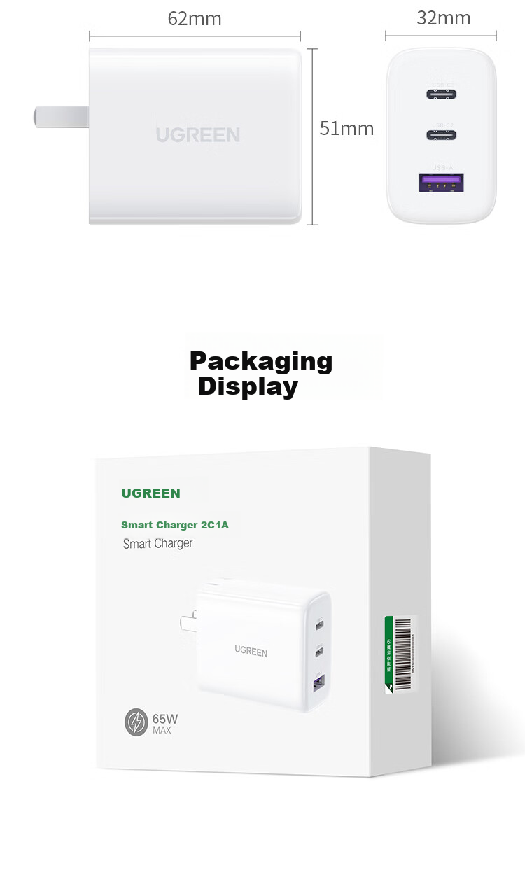 UGREEN [18 Fast Charging] 65W Apple Charger Compatible with IPhone 18 Pro Max/Duo, 60W/45W GaN Charging Head Set for Xiaomi, Huawei Phones And Laptops 8