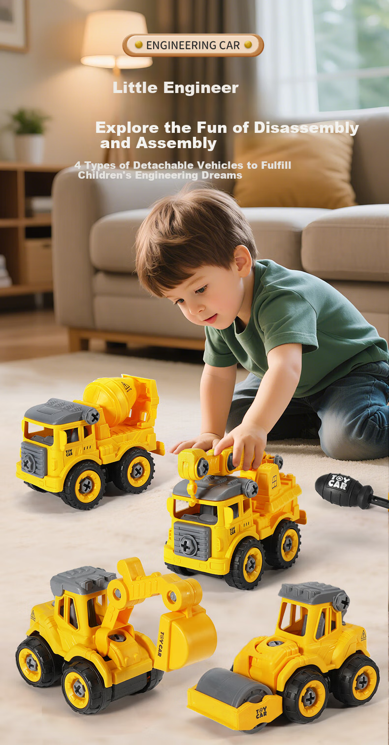 Anby Families Children's Excavator Toy Set for Boys And Girls Ages 3-6, Engineering DIY Inertia Car Model, Birthday Gift 1