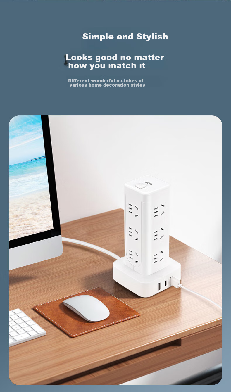 DELIXI Floor-Standing Socket/tower Desktop Socket/power Strip/extension Cord/extension Board/power Bar/power Strip with Master Switch, 8 Outlets, Five-Hole, 1.7 Meters 12