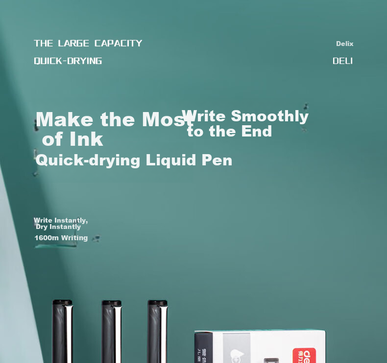 Deli 1600mAh Large Capacity Gel Pen, Direct Liquid Pen, 0.5mm Full Needle Tube, Student Signature Pen, Rollerball Pen, Ink Pen, Black, 12 Pens/box S1600 1
