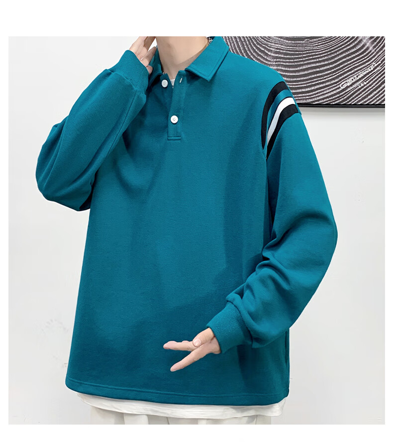 IZEXX Lapel Casual Men's Sweatshirt, Autumn Loose Long-Sleeve POLO Shirt, Versatile Trendy Top, XP13 Flax Gray, Size M 11