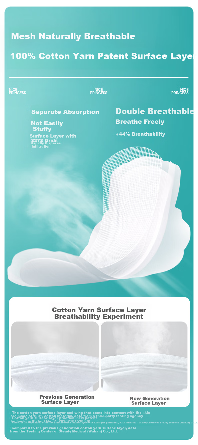 PurCotton [Recommended by Lu Yuxiao], Princess Naisi Antibacterial Pure Cotton Sanitary Napkins, Disinfection Grade, Daily Use, 3 Packs, 30 Pieces 6