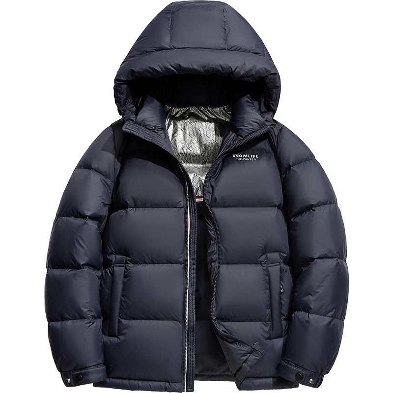 SNOWFLYING High Loft Goose Down Men's Short Hooded Jacket New Fashion Trend 90% Down Thickened Warm Simple Coat